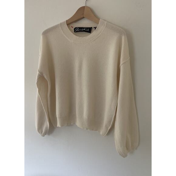 Parrish LA 100% Cashmere Cropped Crewneck Sweater Ivory SIze Medium - Picture 1 of 5